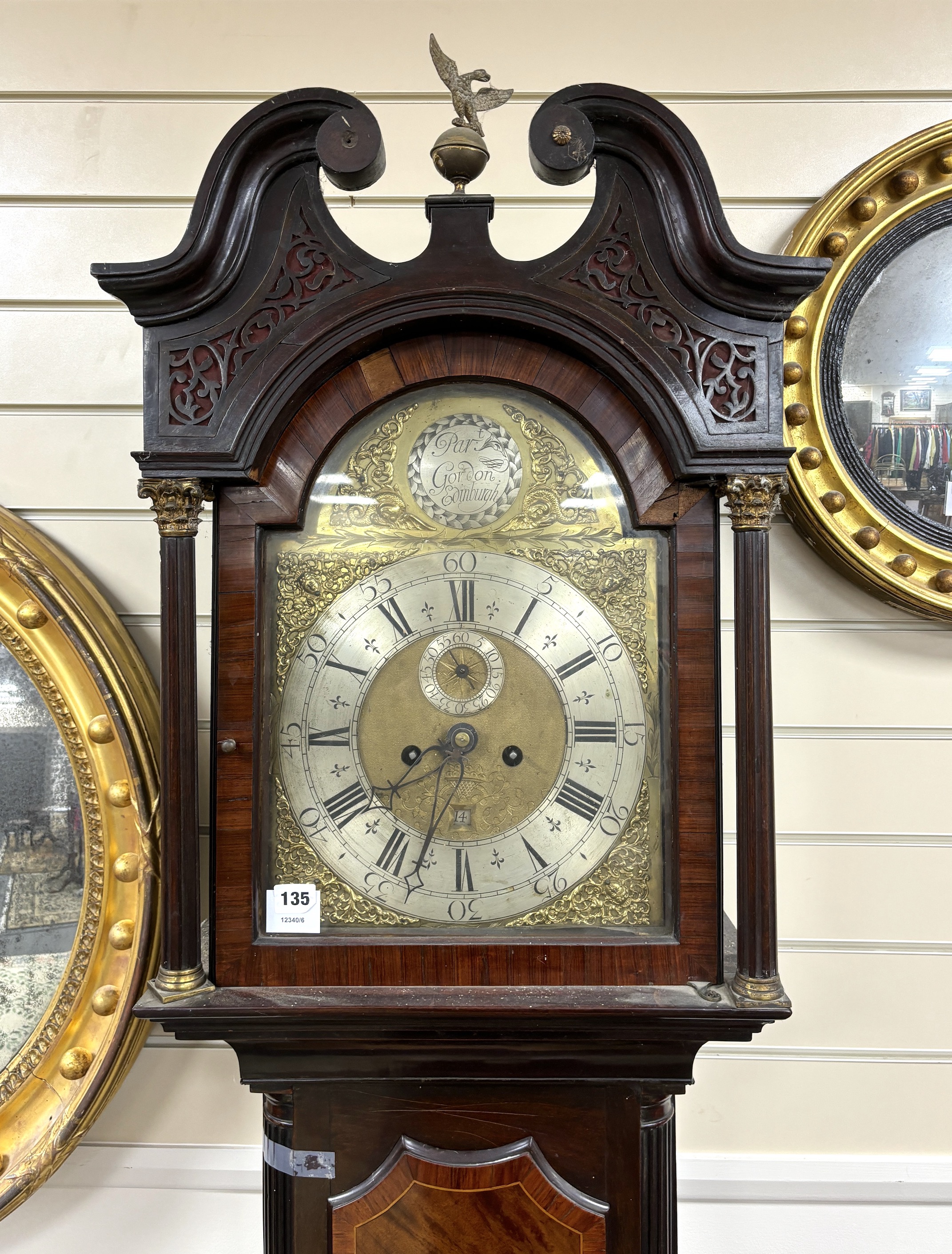 A George III inlaid mahogany longcase clock, marked Patrick Gordon, Edinburgh, height 224cm